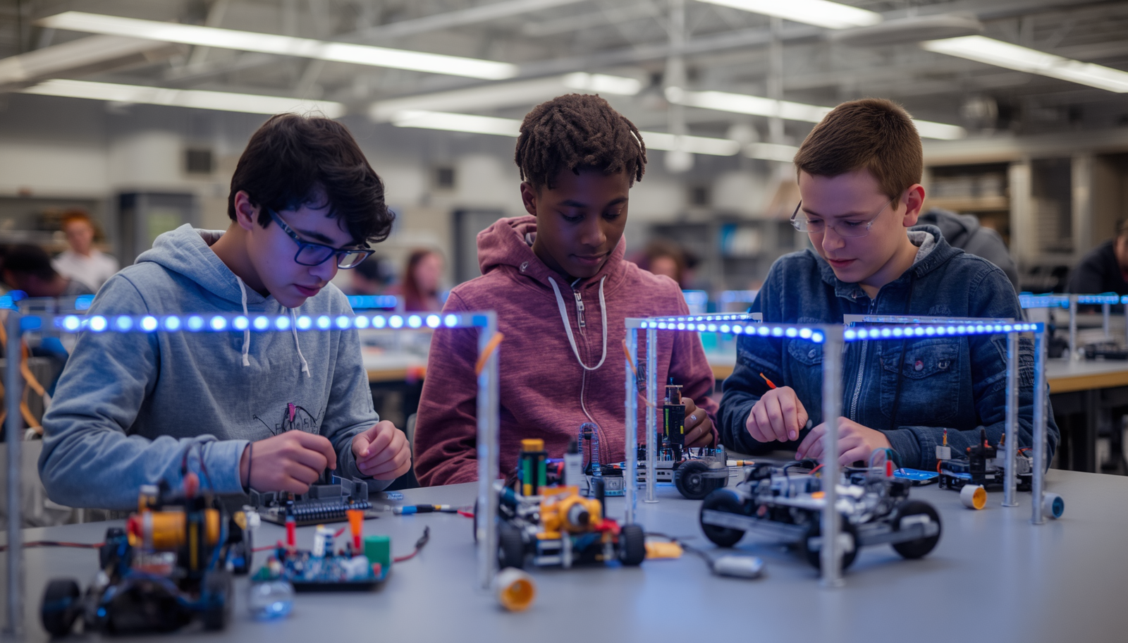 Students learning robotics in a Deepseed academy lab